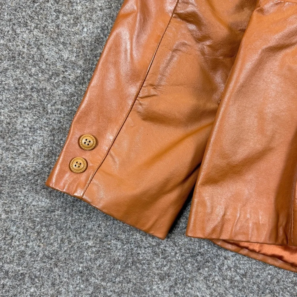 VTG Clipper Mist Genuine Leather Blazer Jacket Women’s L Tan Rust Retro 70s 80s - Picture 4 of 15